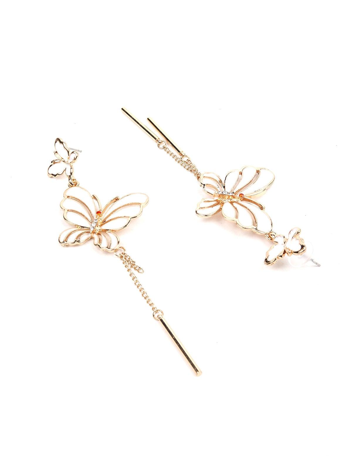 Women's Cute Gold Colour Butterfly Drop Earrings - Odette
