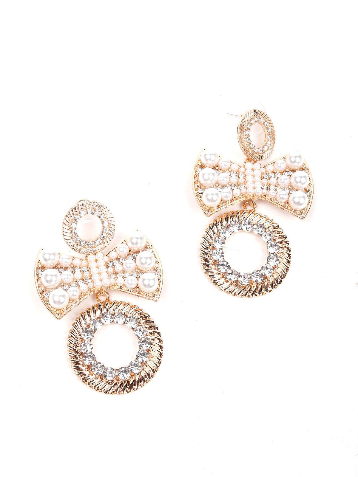 Women's Cute Gold Studded Bow Earrings - Odette