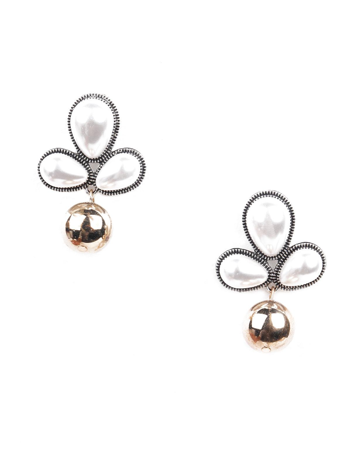 Women's Cute Gorgeous Gold And White Statement Earrings - Odette
