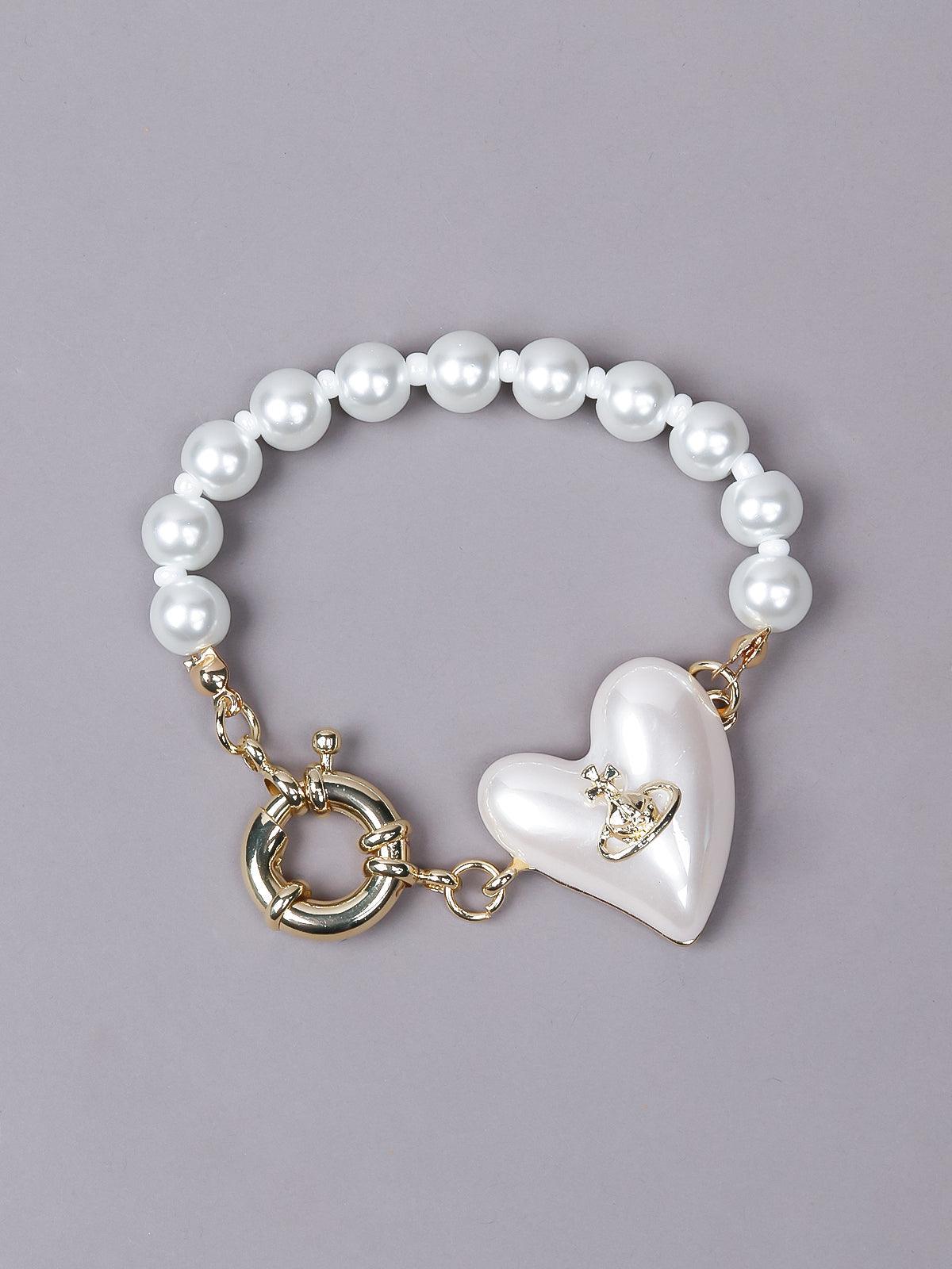 Women's Cute Pearl Embellished With A Heart Bracelet - Odette