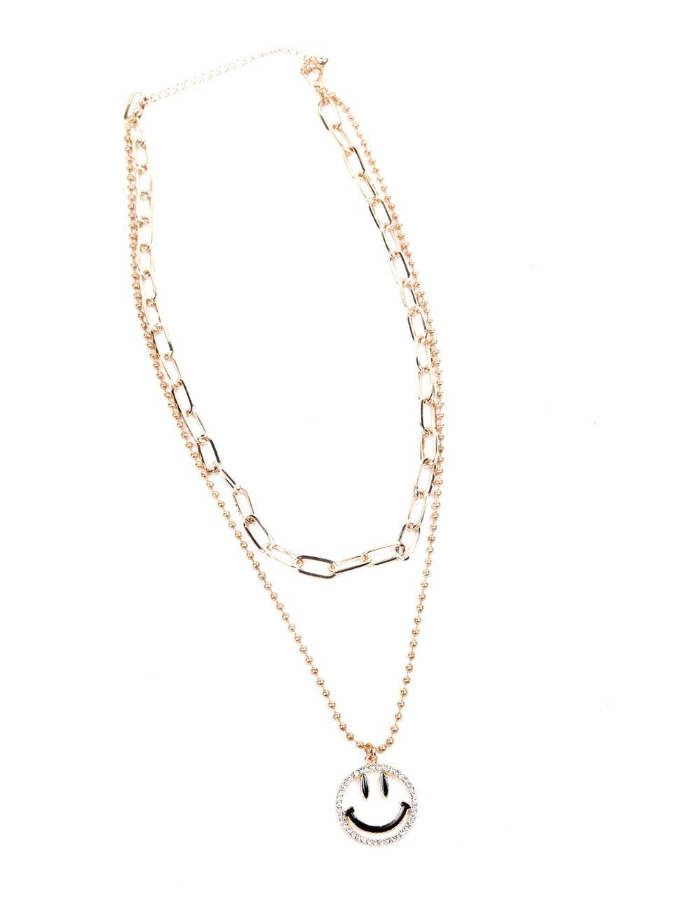 Women's Cute Smiley Layered Chain Necklace - Gold - Odette