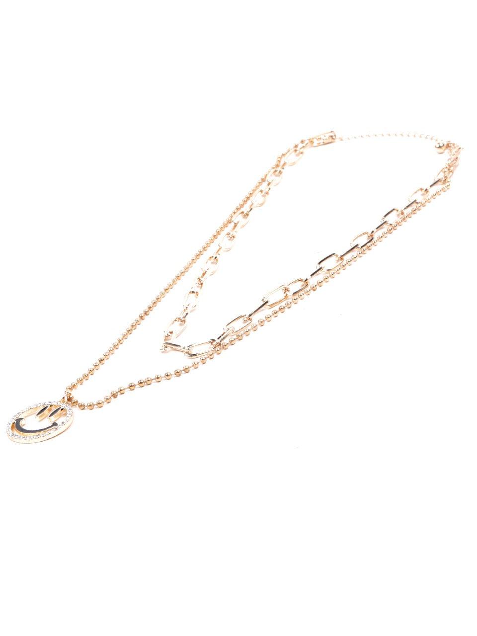 Women's Cute Smiley Layered Chain Necklace - Gold - Odette