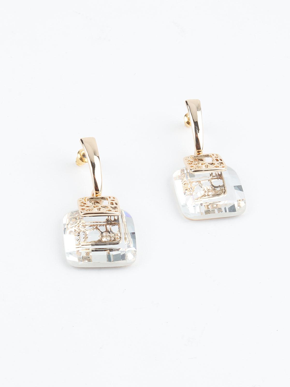 Women's Cute Square White Crystal Earrings - Odette