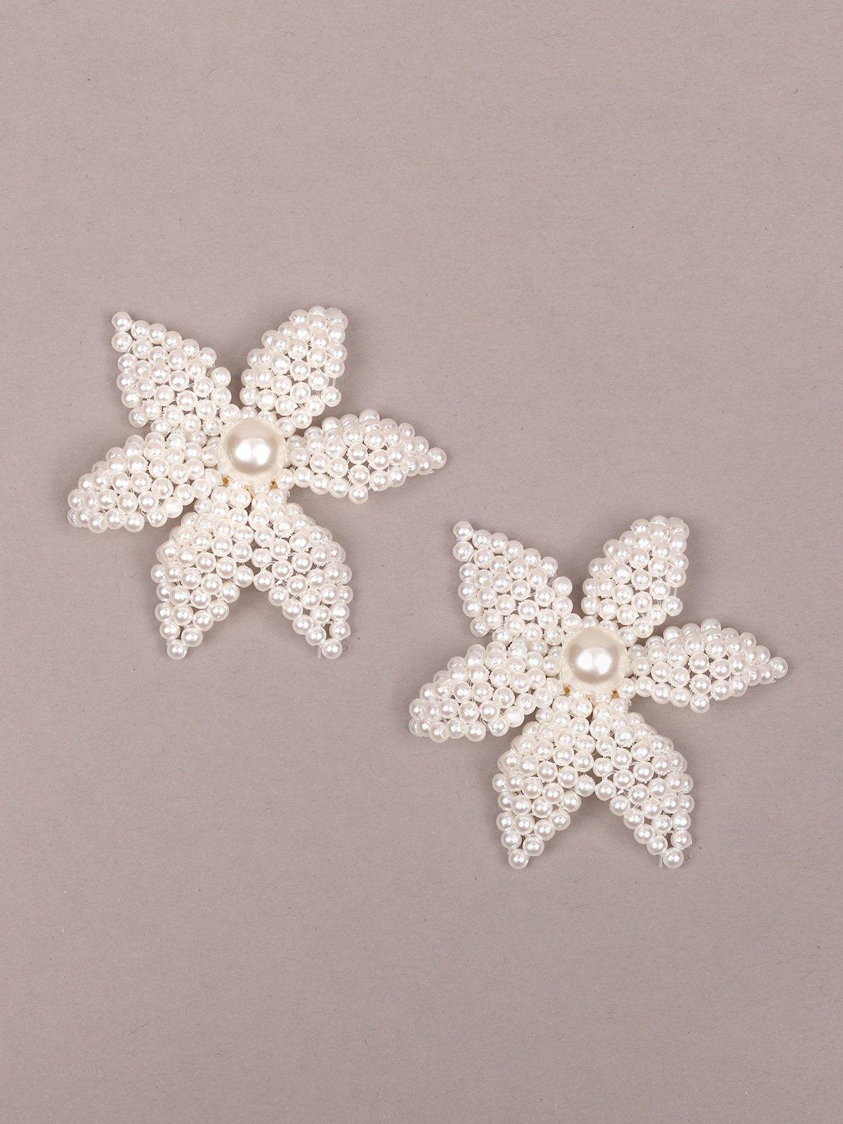 Women's Cute White Flower Beaded Statement Earrings - Odette