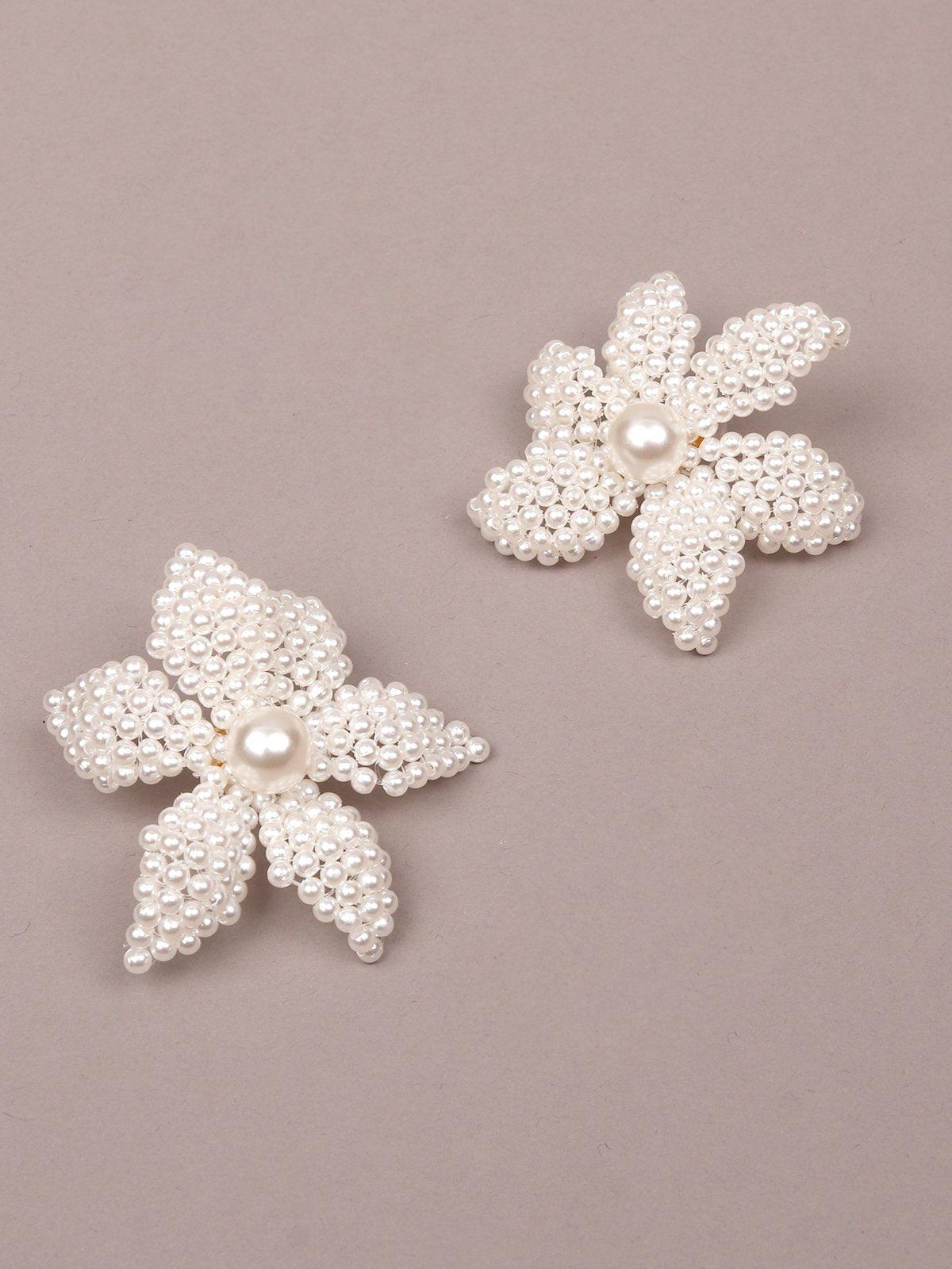 Women's Cute White Flower Beaded Statement Earrings - Odette