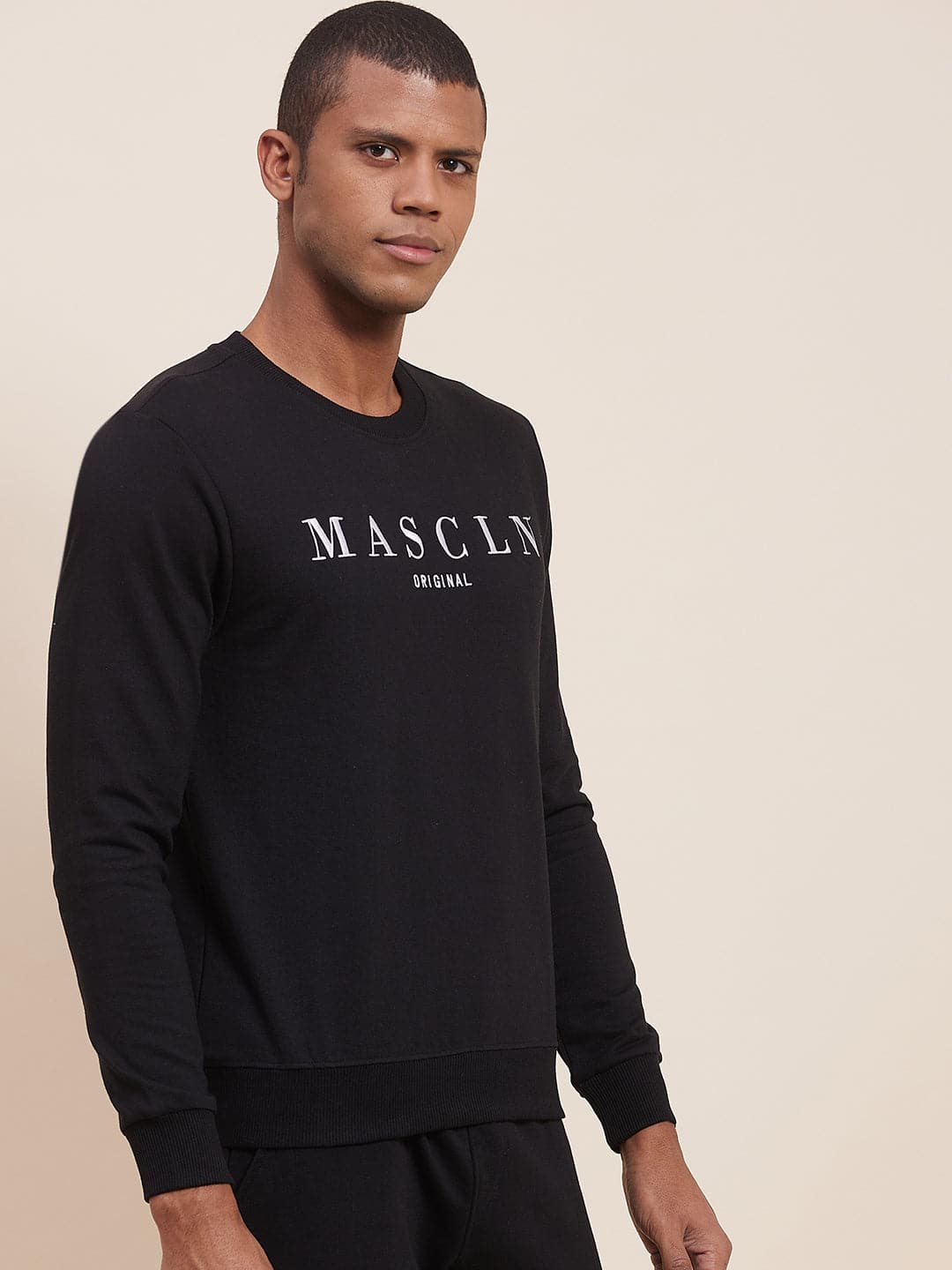 Men's Black MASCLN Embroidered Sweatshirt - LYUSH-MASCLN