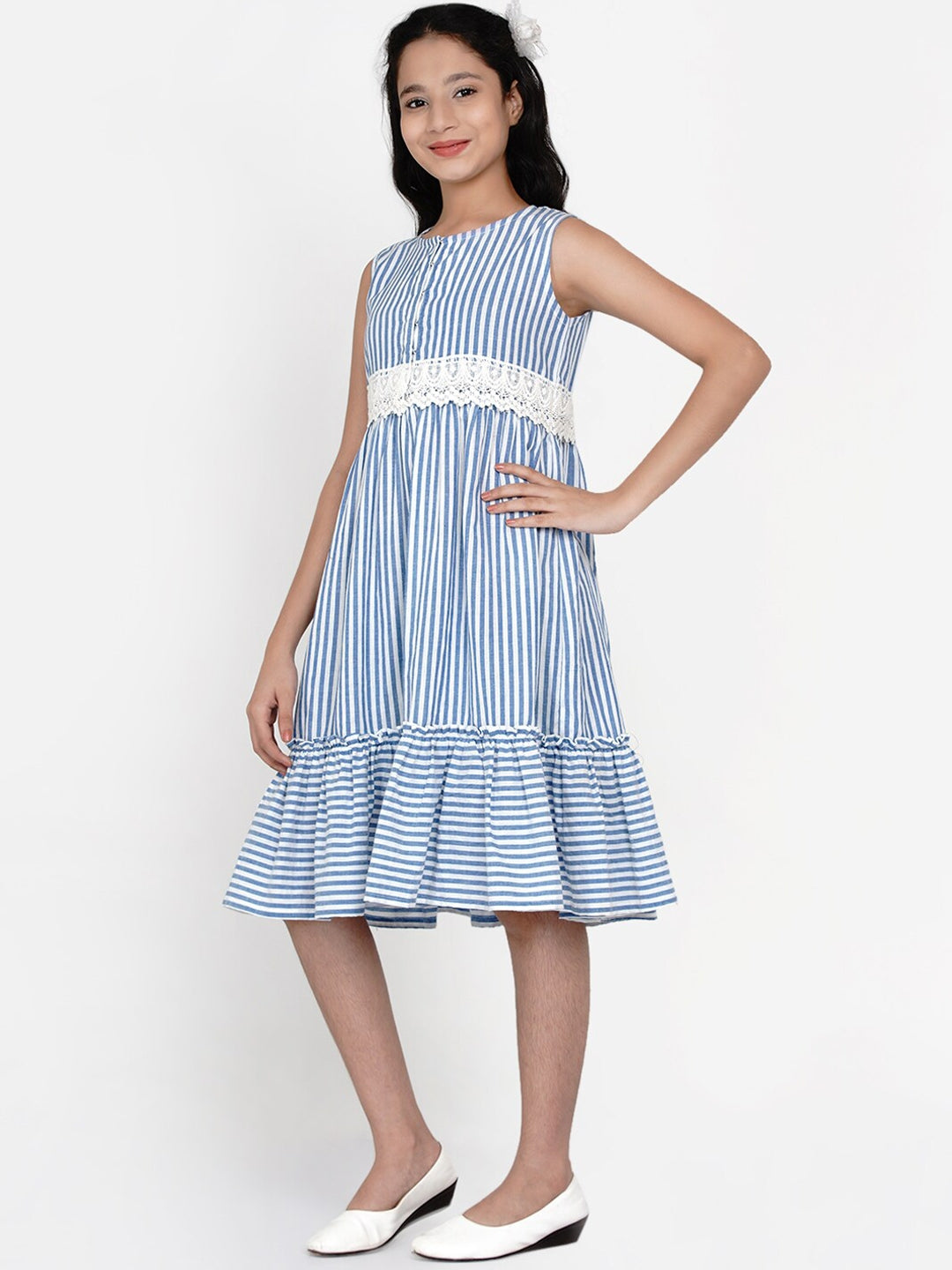 Girl's Blue Striped Dress - NOZ2TOZ KIDS