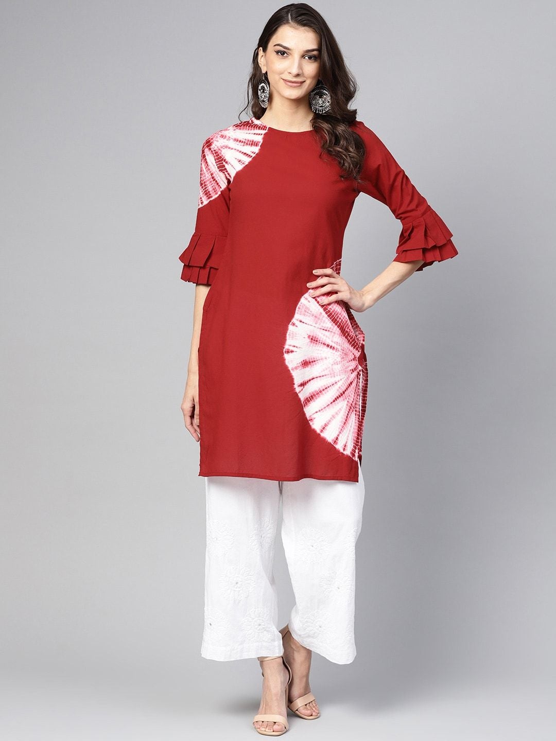 Women's Red Dyed Straight Kurta - Meeranshi