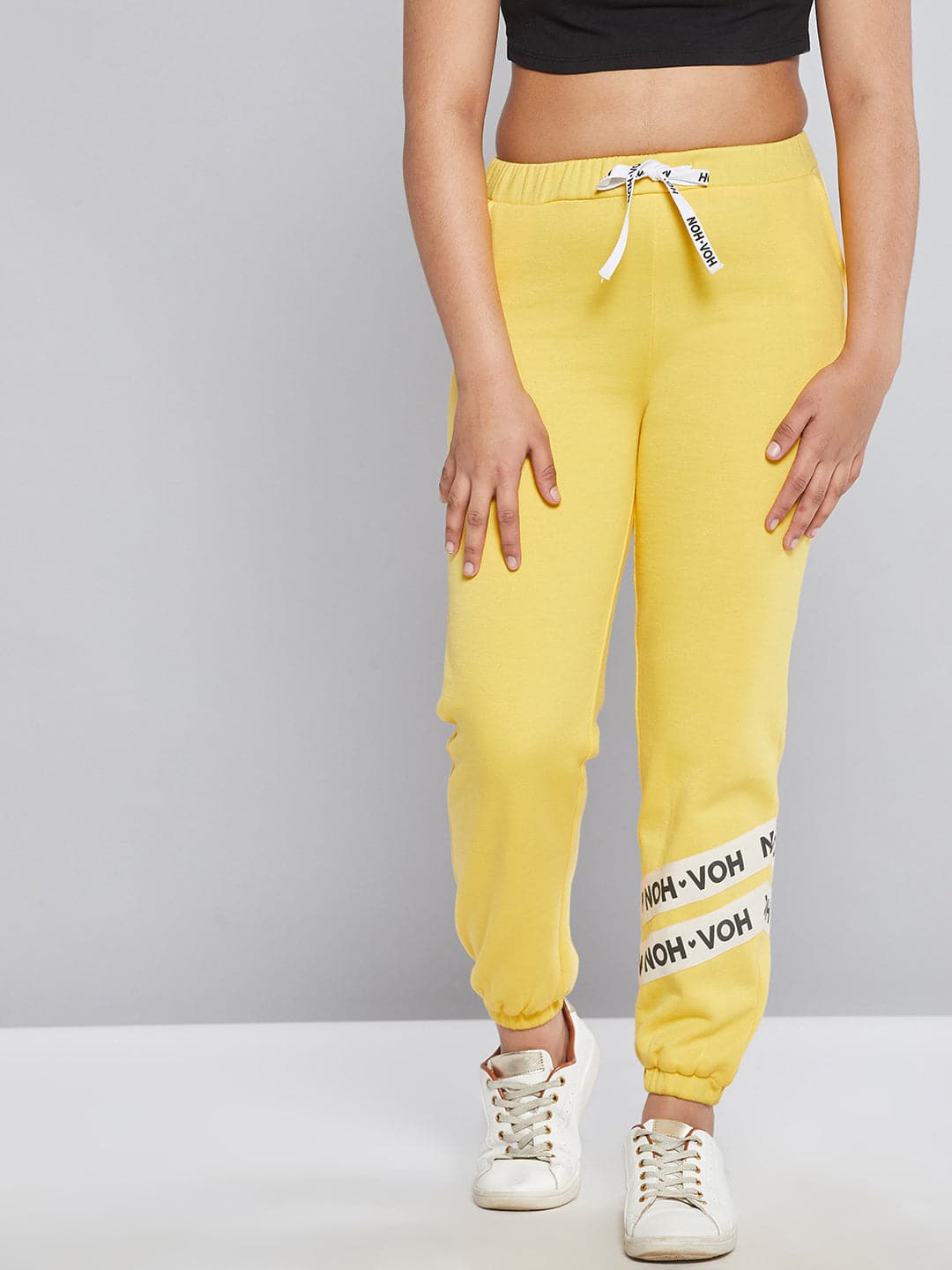 Girls Yellow Fleece Brand Tape Joggers - Lyush Kids