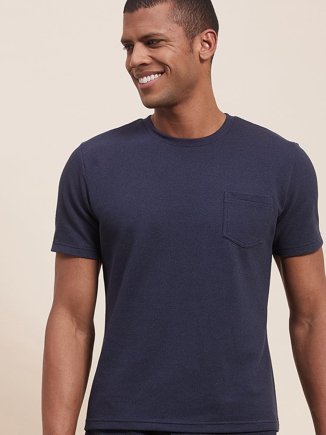 Men's Navy Slim Fit Pocket T-Shirt - LYUSH-MASCLN