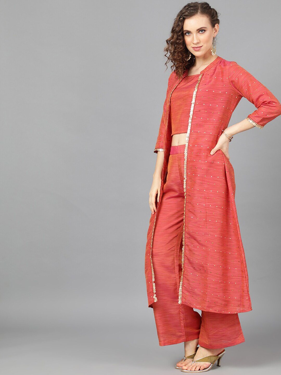Women's Self Design Top with Palazzos - AKS