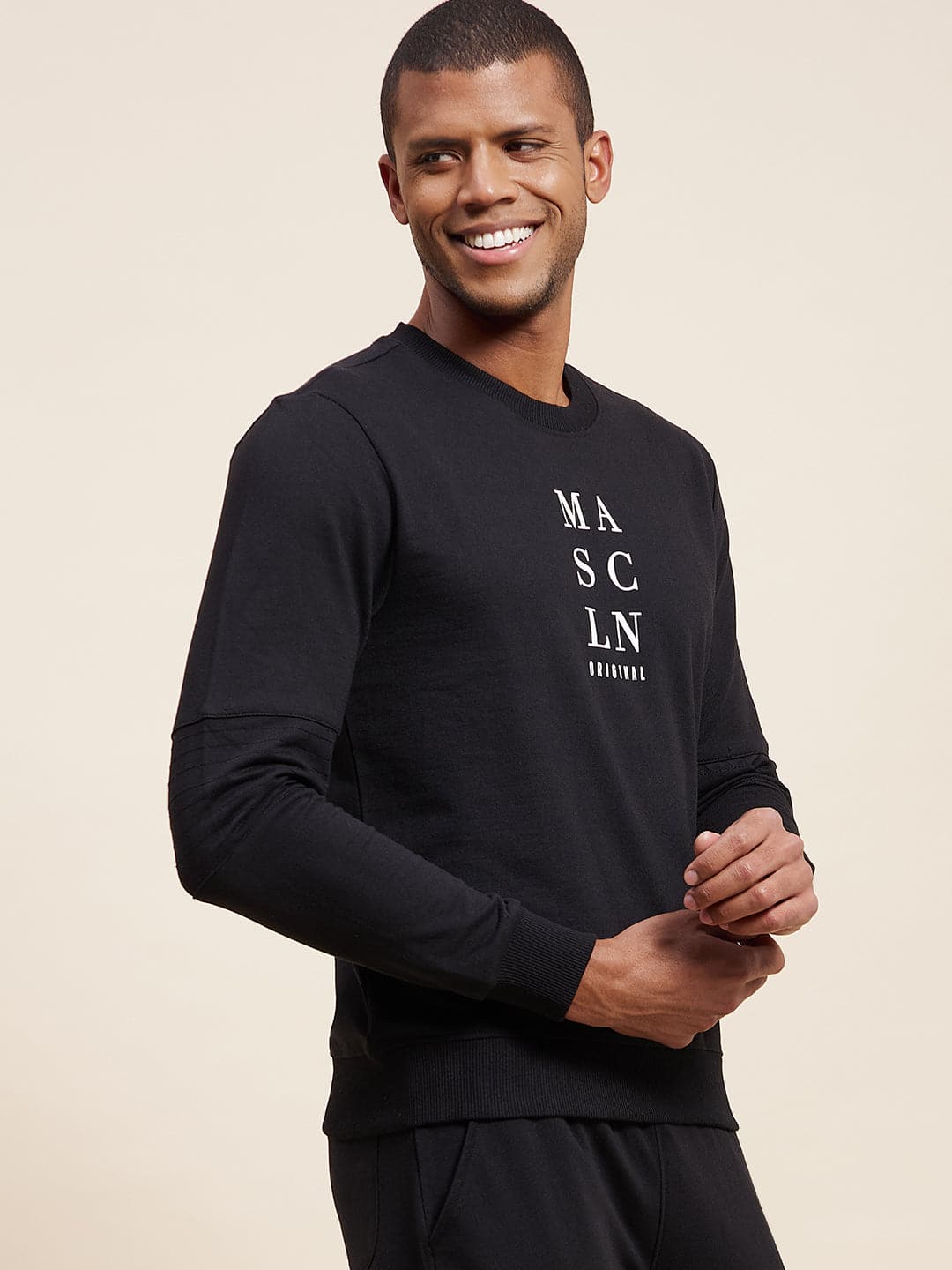 Men's Black Vertical MASCLN Print Sweatshirt - LYUSH-MASCLN