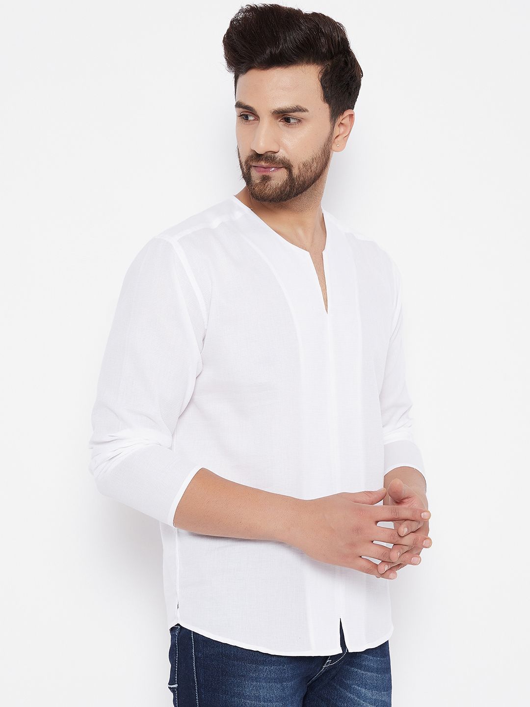 Men's Solid Pure Cotton White  Kurta - Even Apparels