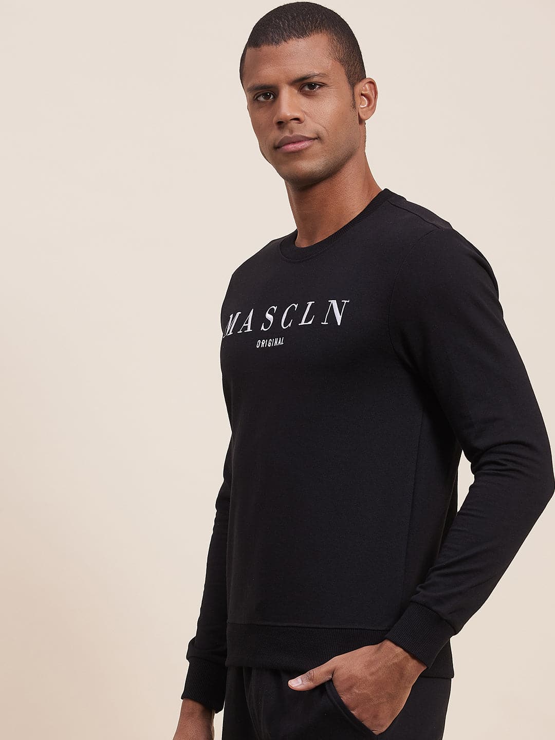 Men's Black MASCLN Embroidered Sweatshirt - LYUSH-MASCLN