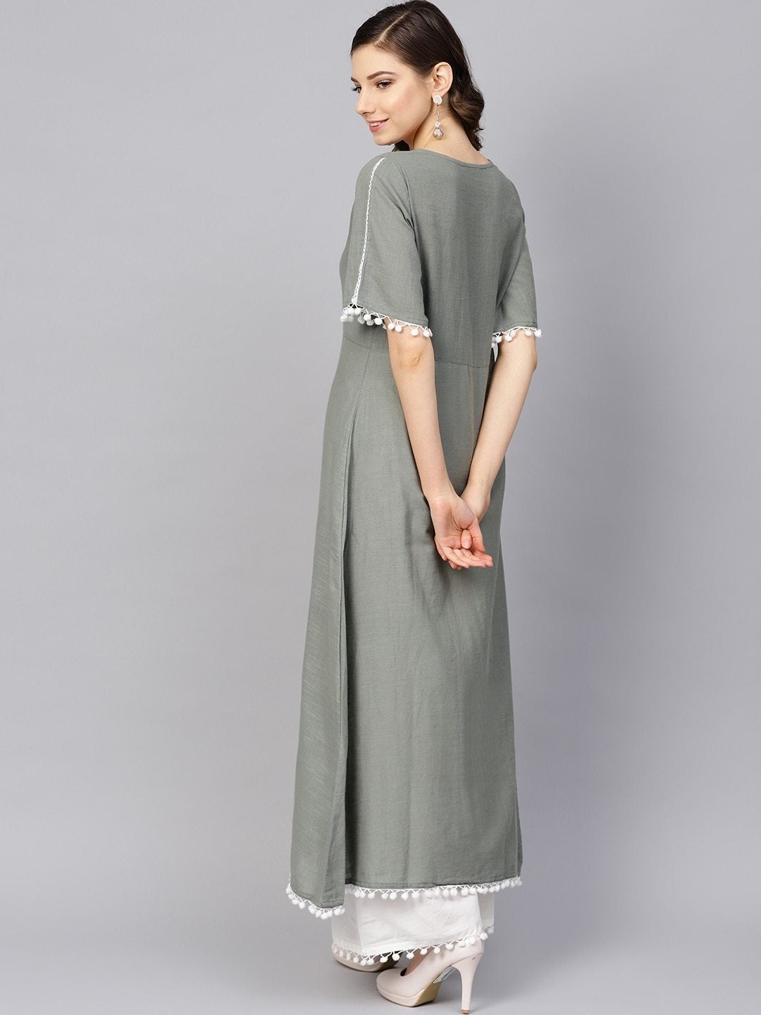 Women's Grey Yoke Design Kurta with Palazzos - Meeranshi