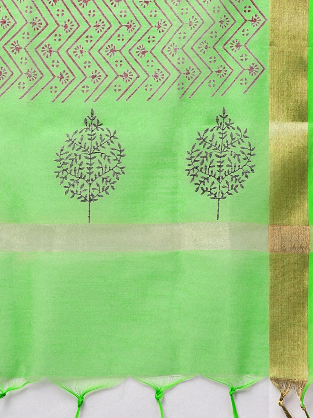 Women's Green & Maroon Printed Dupatta - Meeranshi