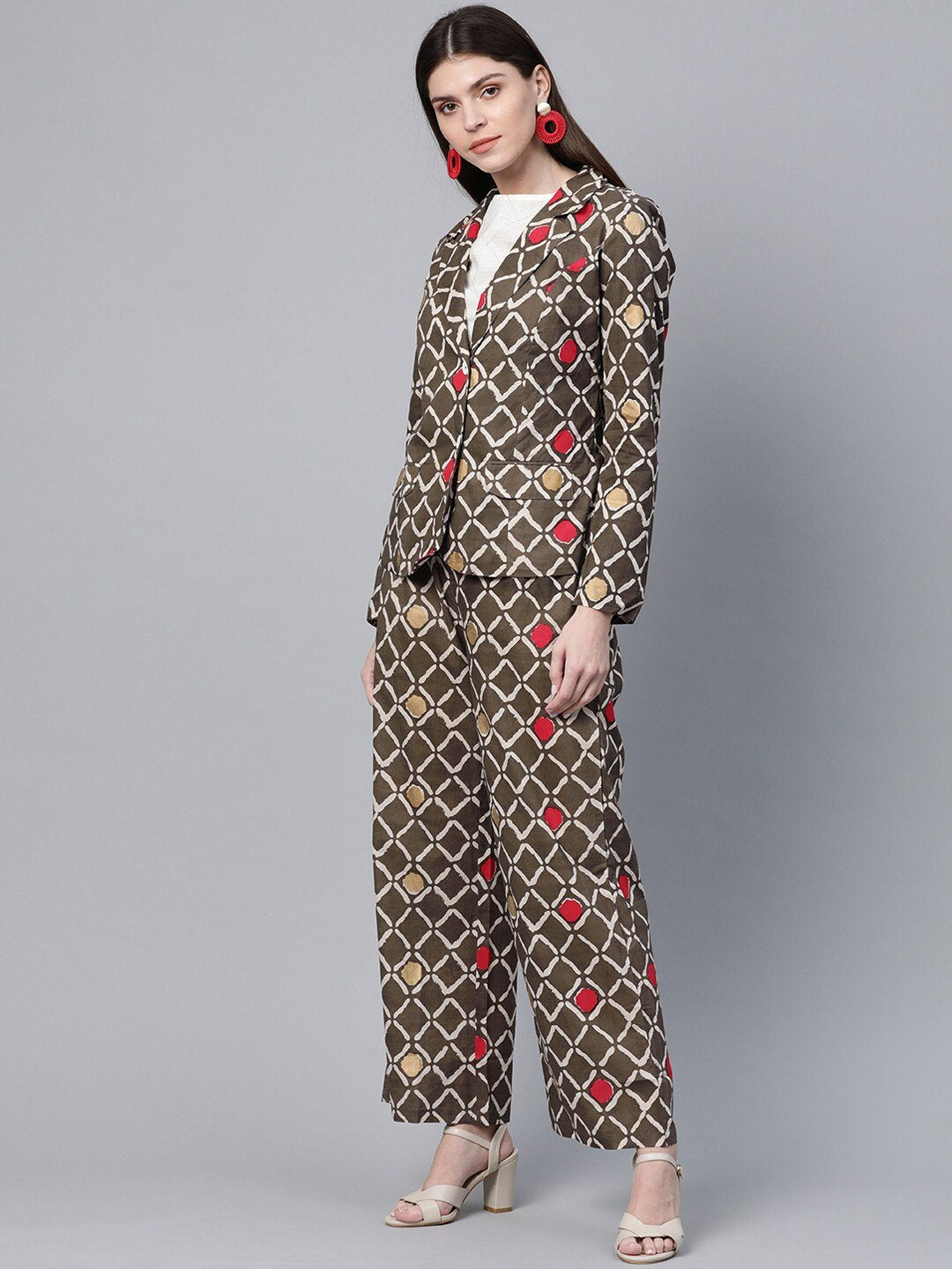 Women's Printed Coat with Trousers - AKS
