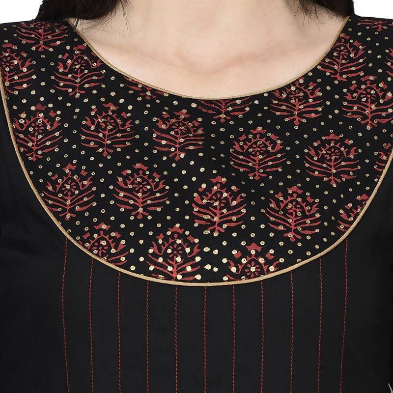 Women's Black Rayon Block print Anarkali kurta