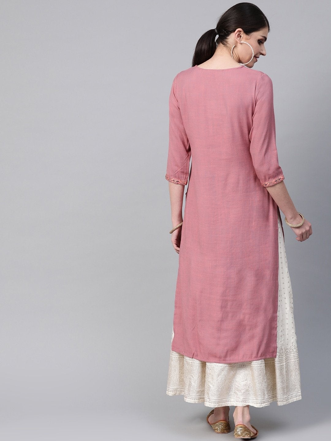 Women's Dusty Pink & Golden Embroidered Straight Kurta - Meeranshi