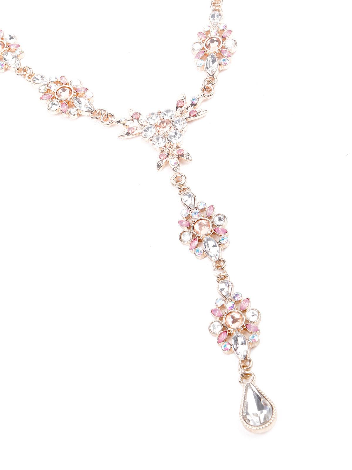 Women's Dainty Crystal Embellished Lariat Necklace-Gold - Odette