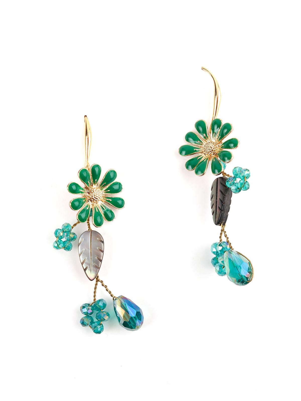 Women's Daphne Green And Blue Floral Earrings - Odette