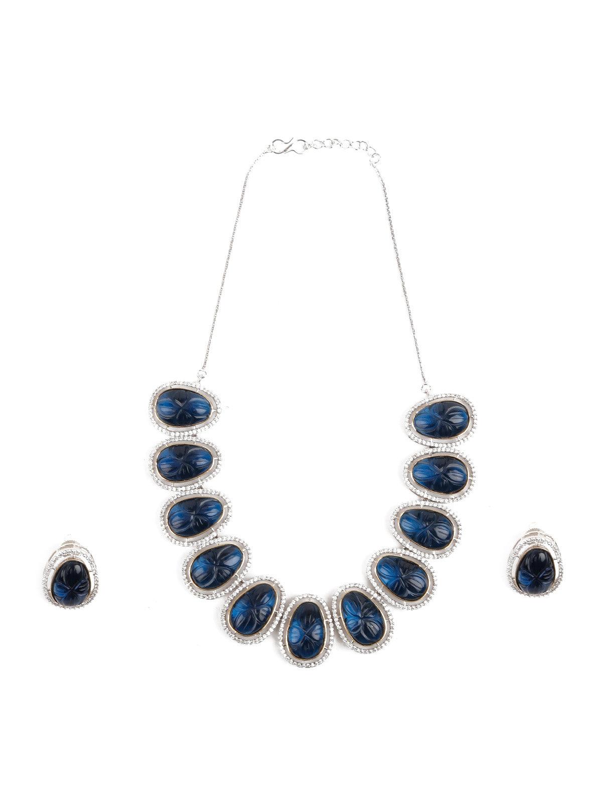 Women's Dark Blue Oval Choker Necklace Set - Odette