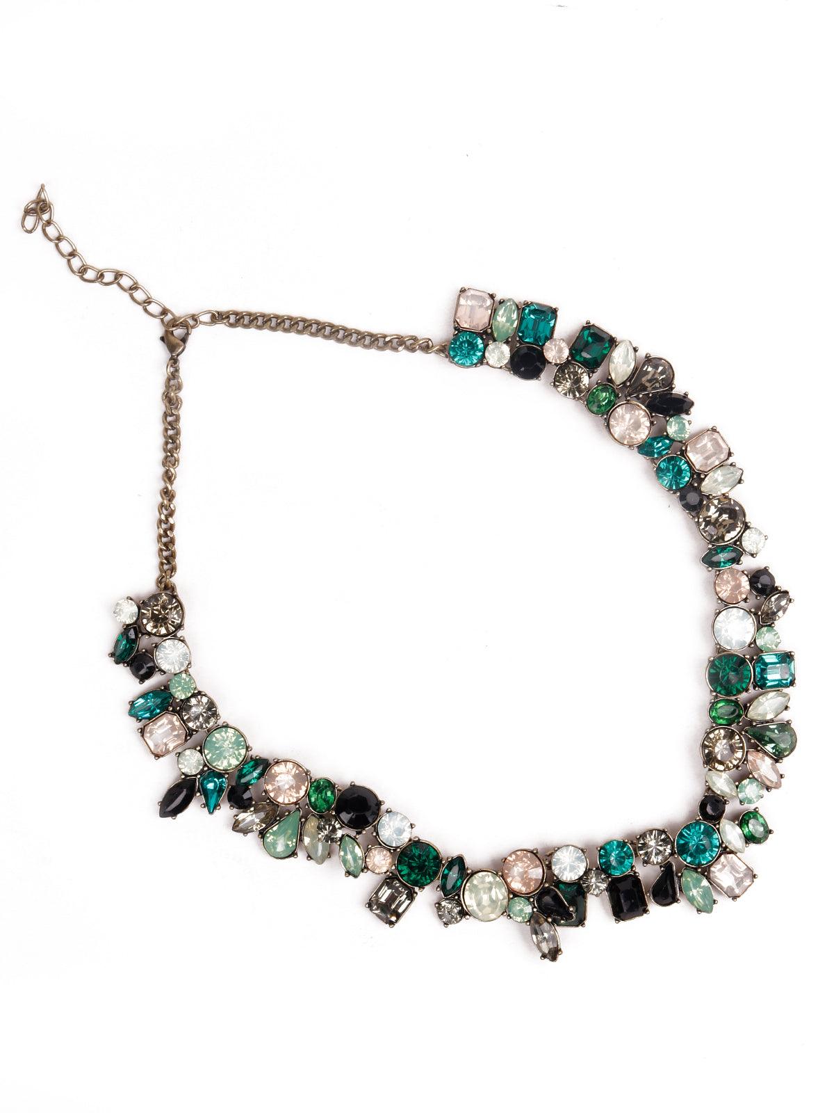 Women's Dark Shaded Stunning Crystal Collar Necklace- Green - Odette