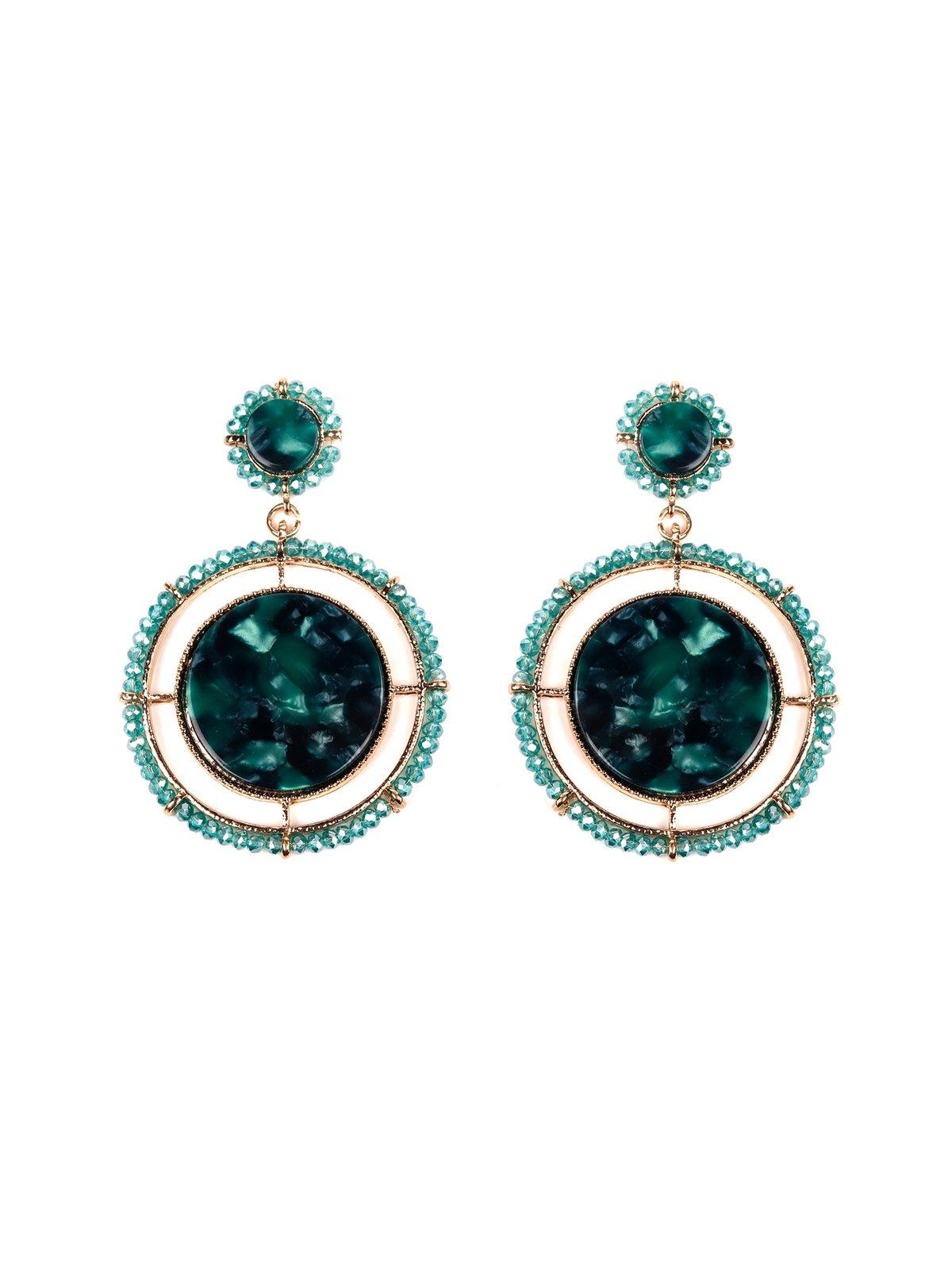 Women's Dark Turquoise Green Rounded Earrings - Odette
