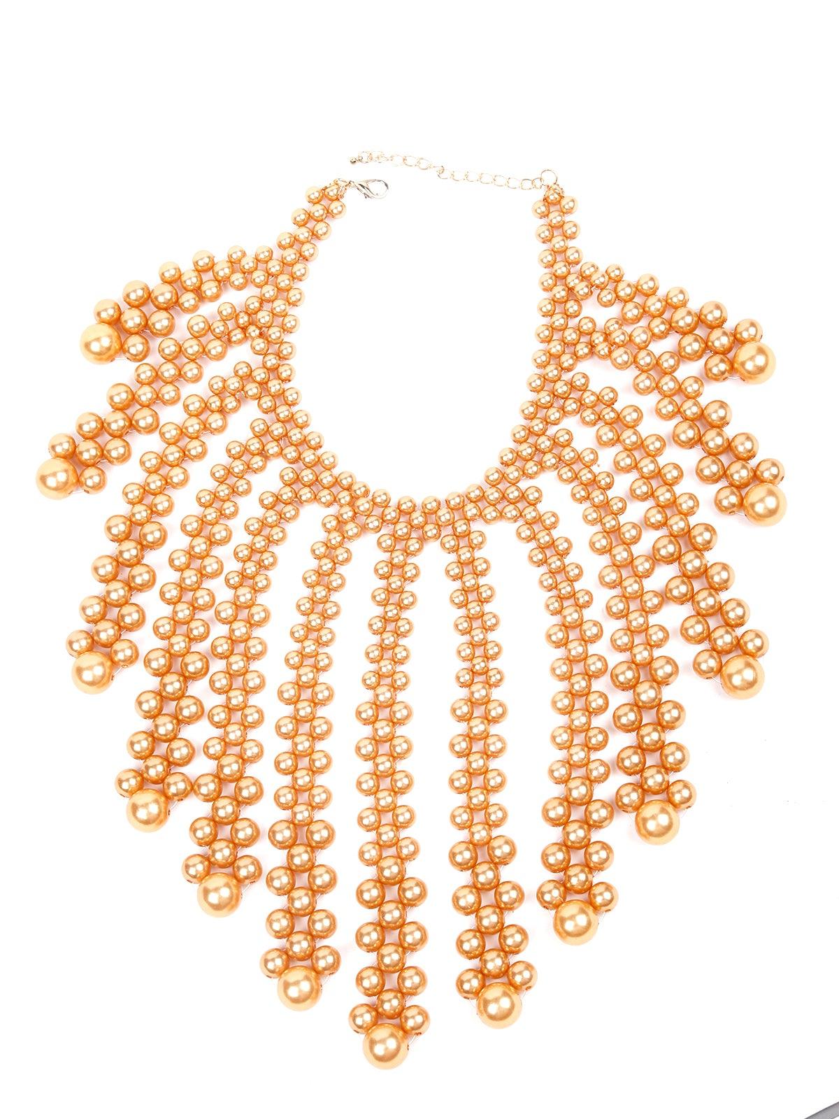 Women's Deep Gold Beaded Statement Necklace - Odette