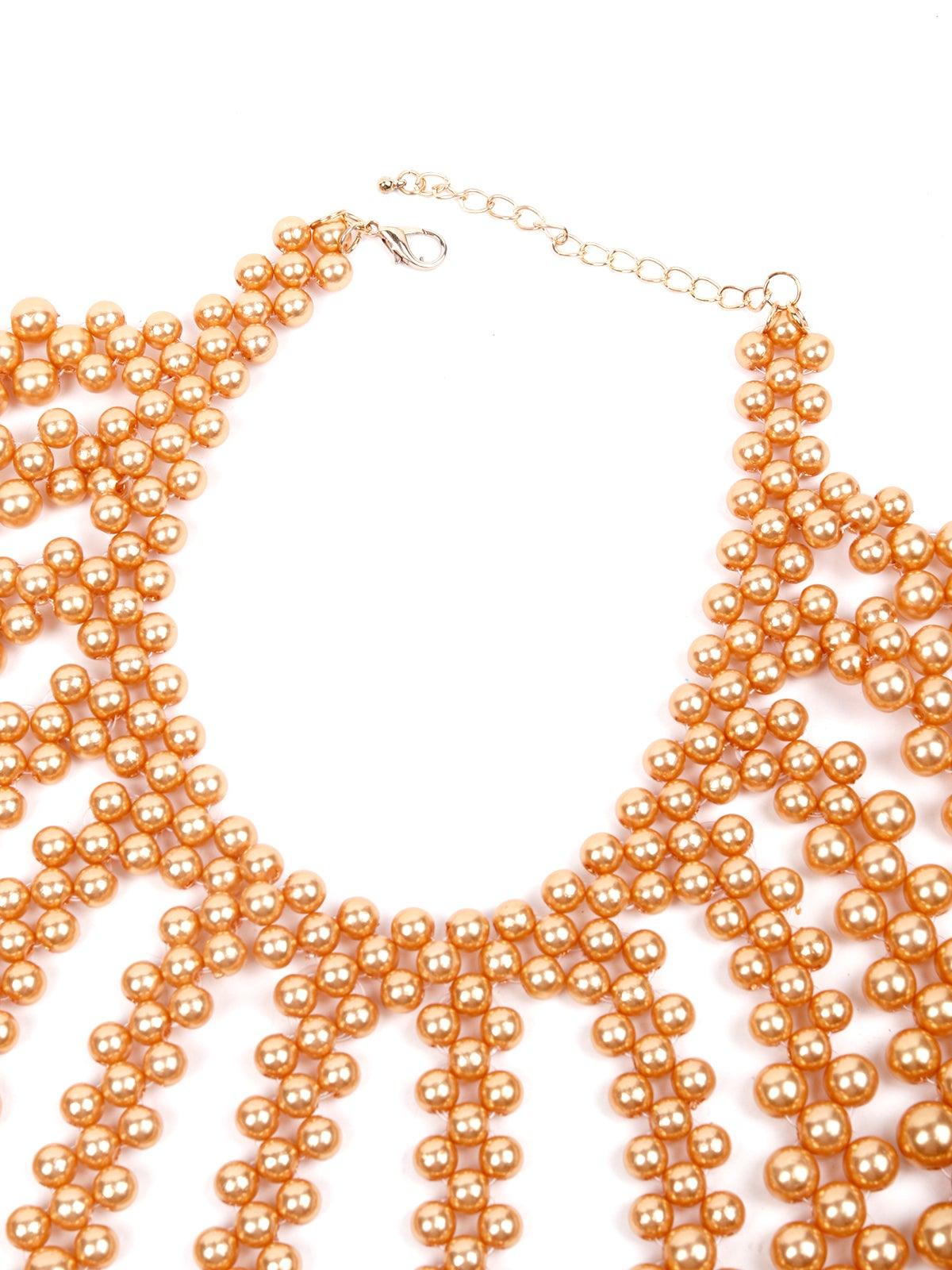 Women's Deep Gold Beaded Statement Necklace - Odette