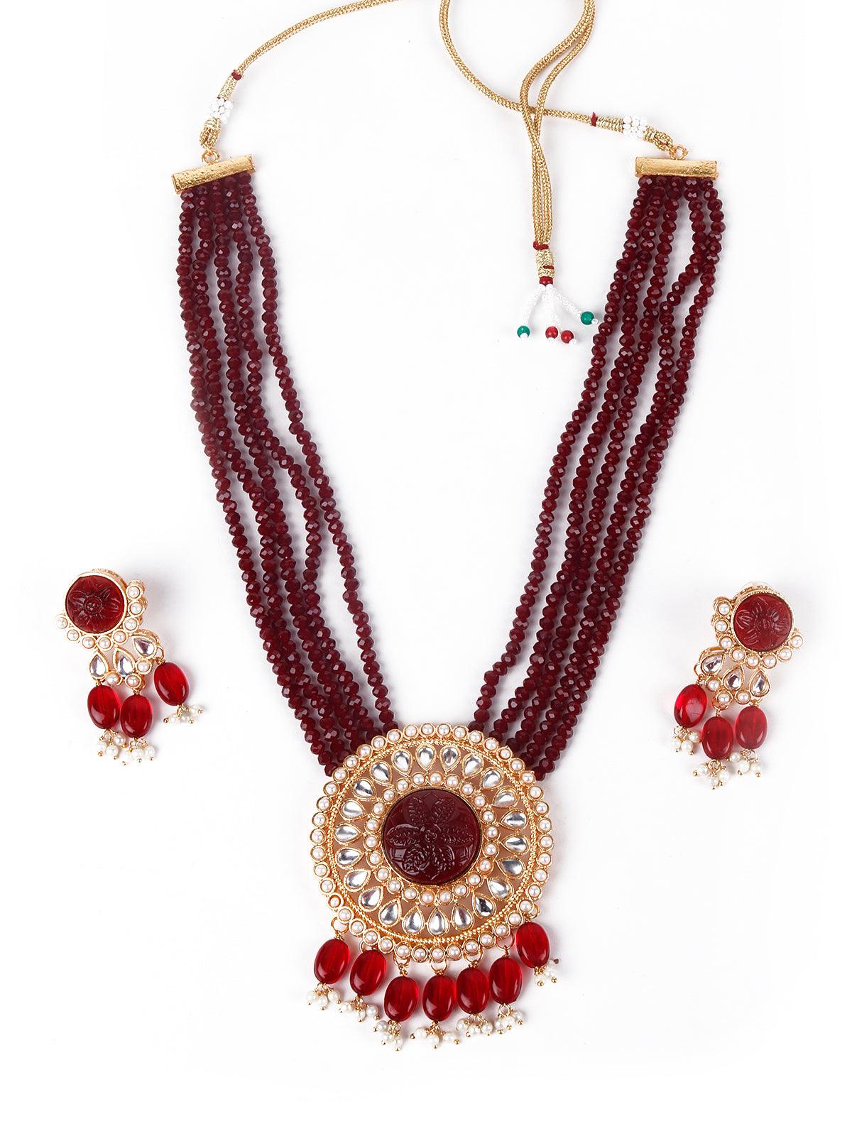 Women's Deep Maroon Exquisite Necklace Set - Odette