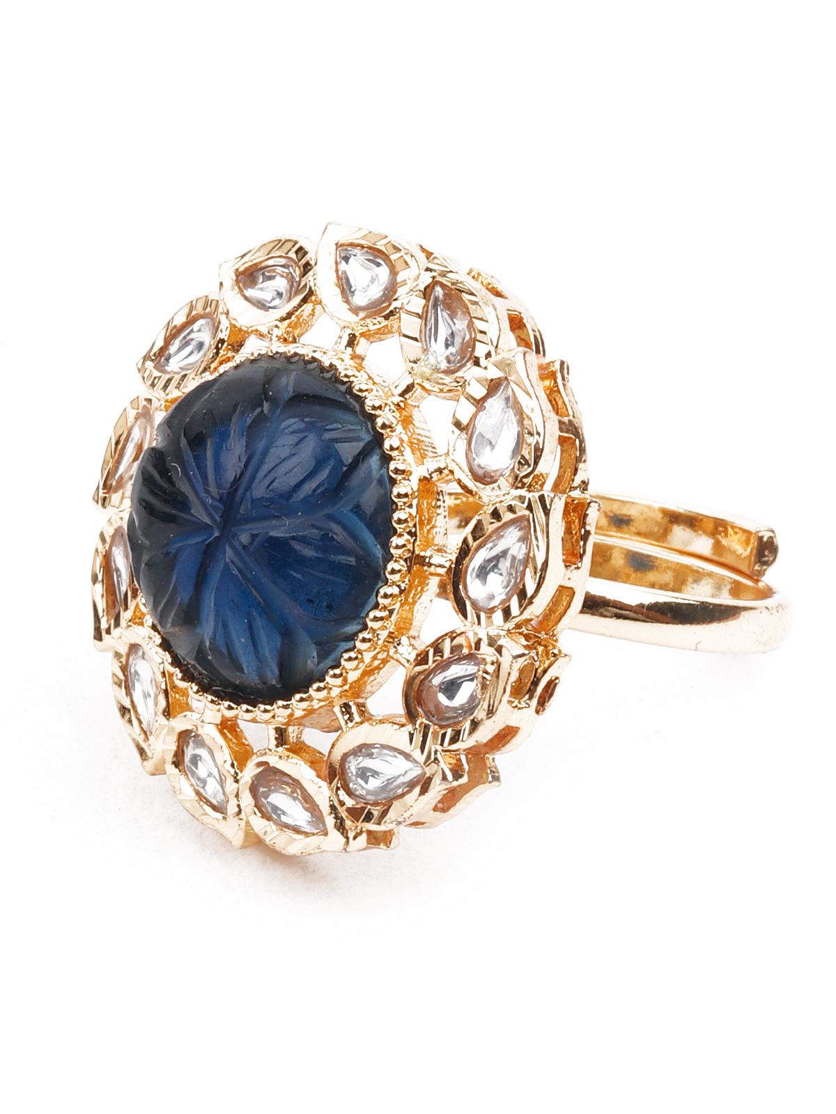 Women's Delicate Blue And Gold Color Ring For Women - Odette