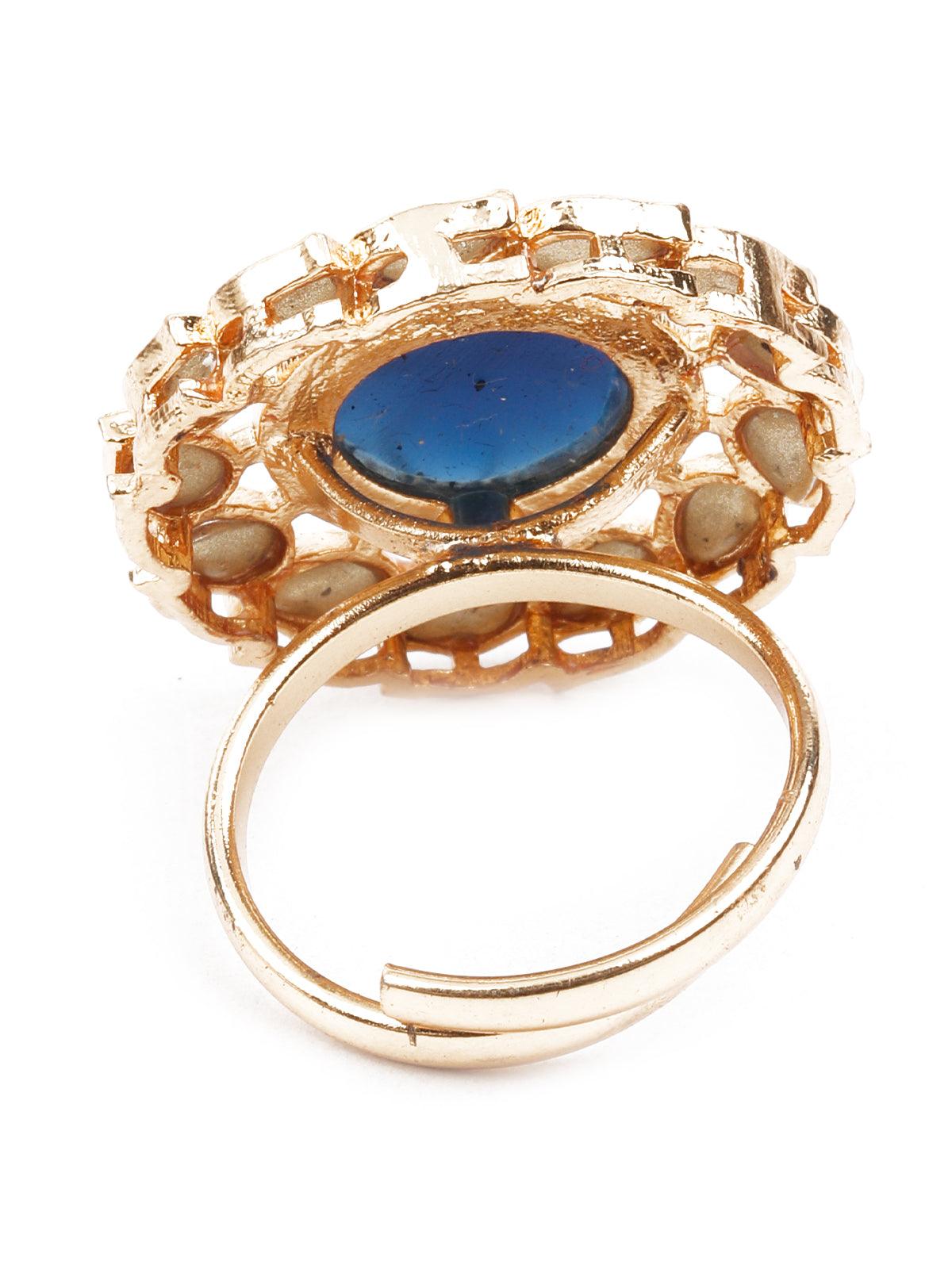 Women's Delicate Blue And Gold Color Ring For Women - Odette