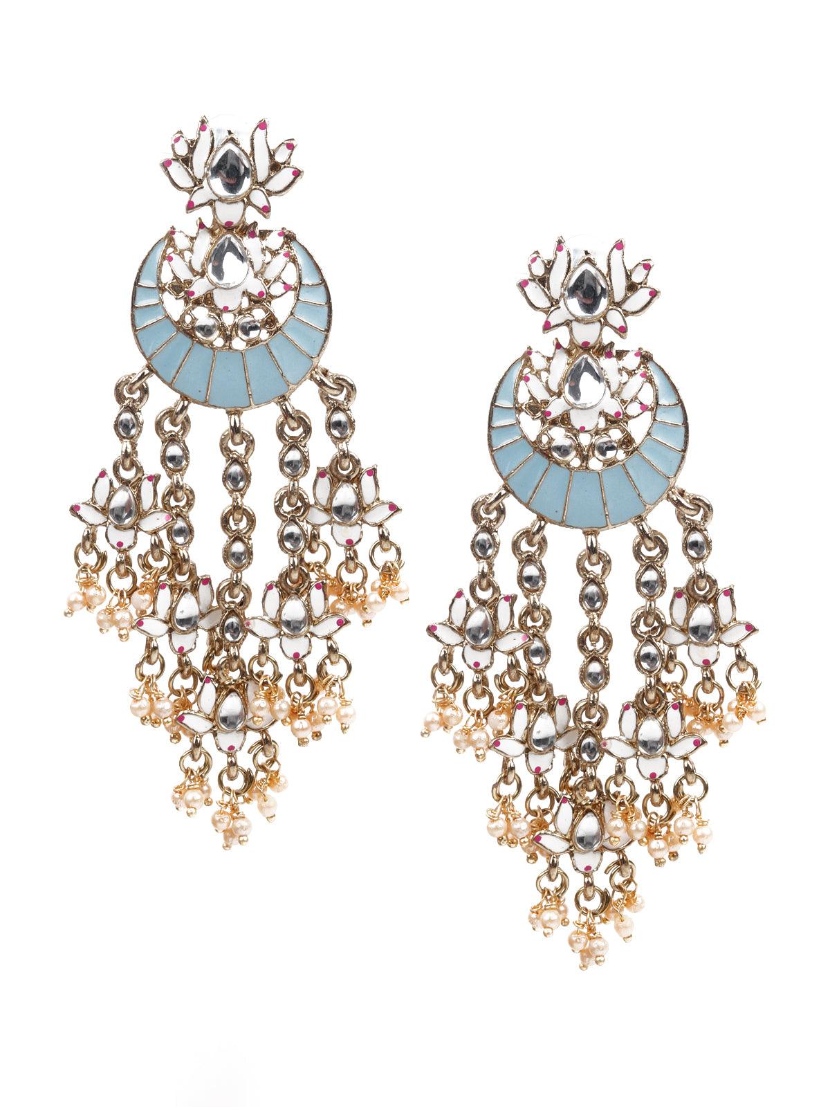 Women's Delicate Blue Meenakari Earrings - Odette