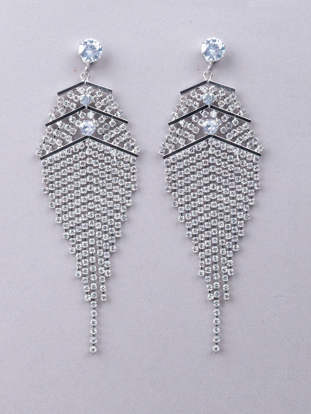 Women's Delicate Silver-Studded High-Low Tassel Earrings - Odette