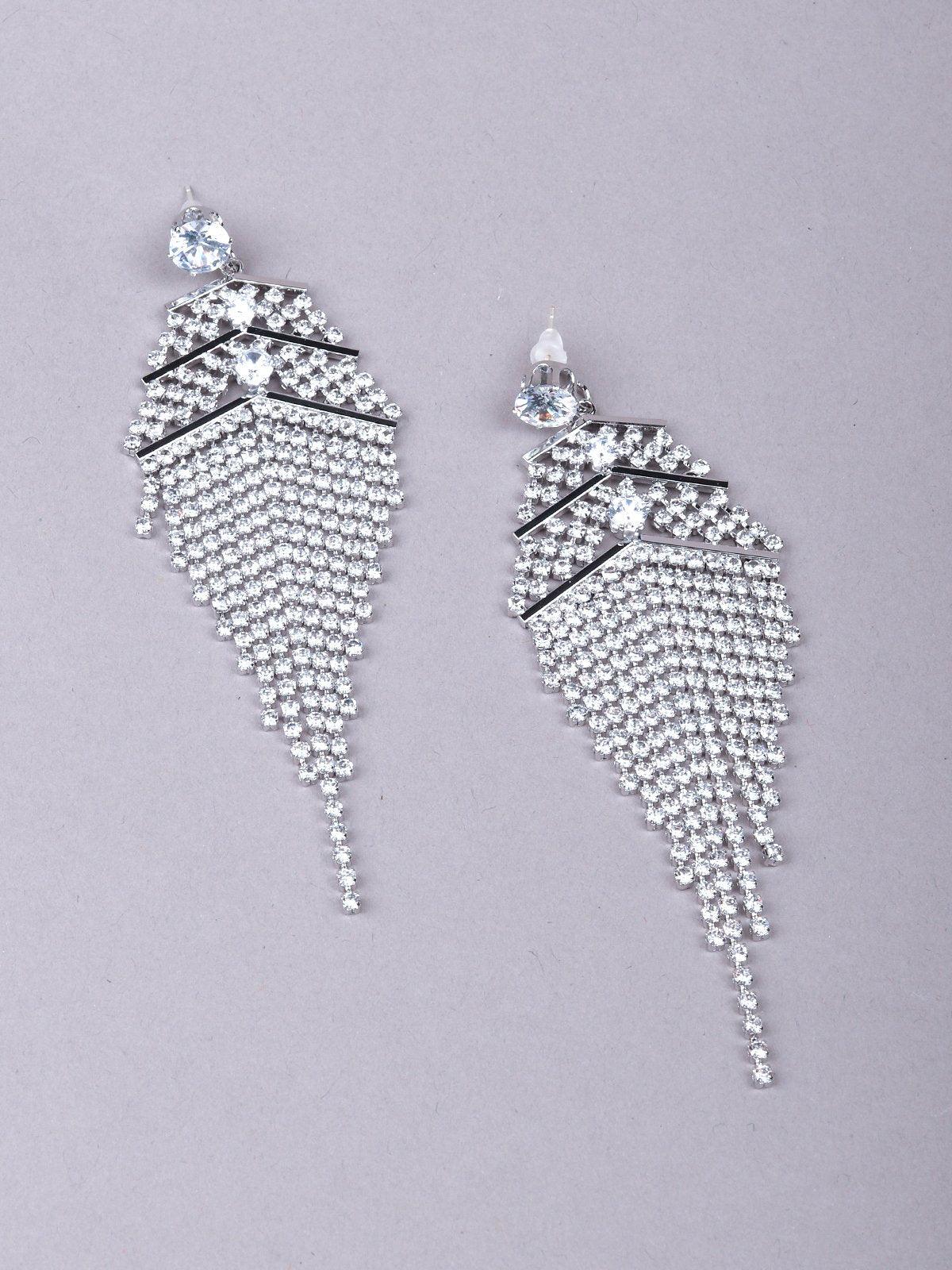 Women's Delicate Silver-Studded High-Low Tassel Earrings - Odette
