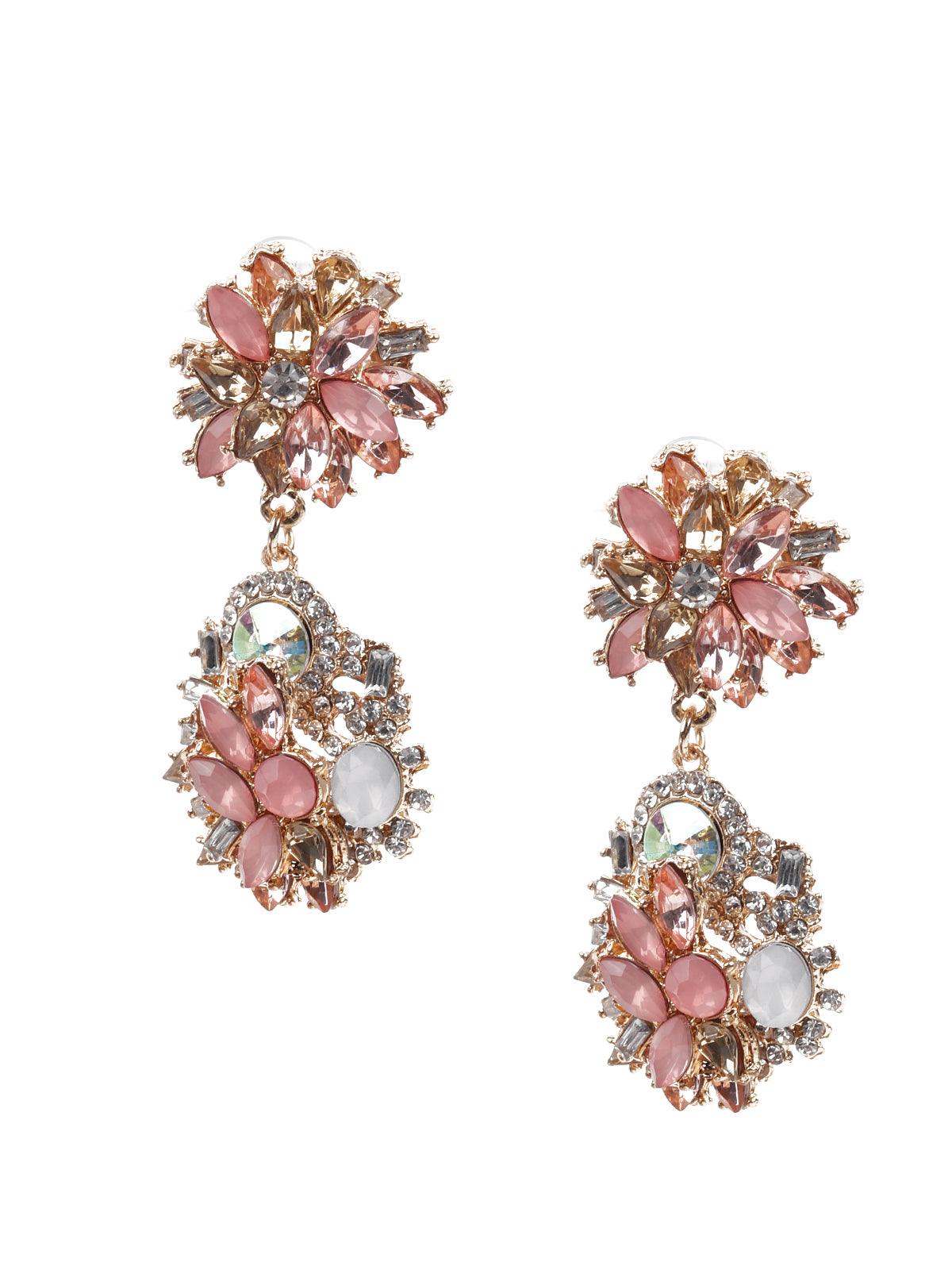 Women's Delicate White And Pink Metal Earrings - Odette