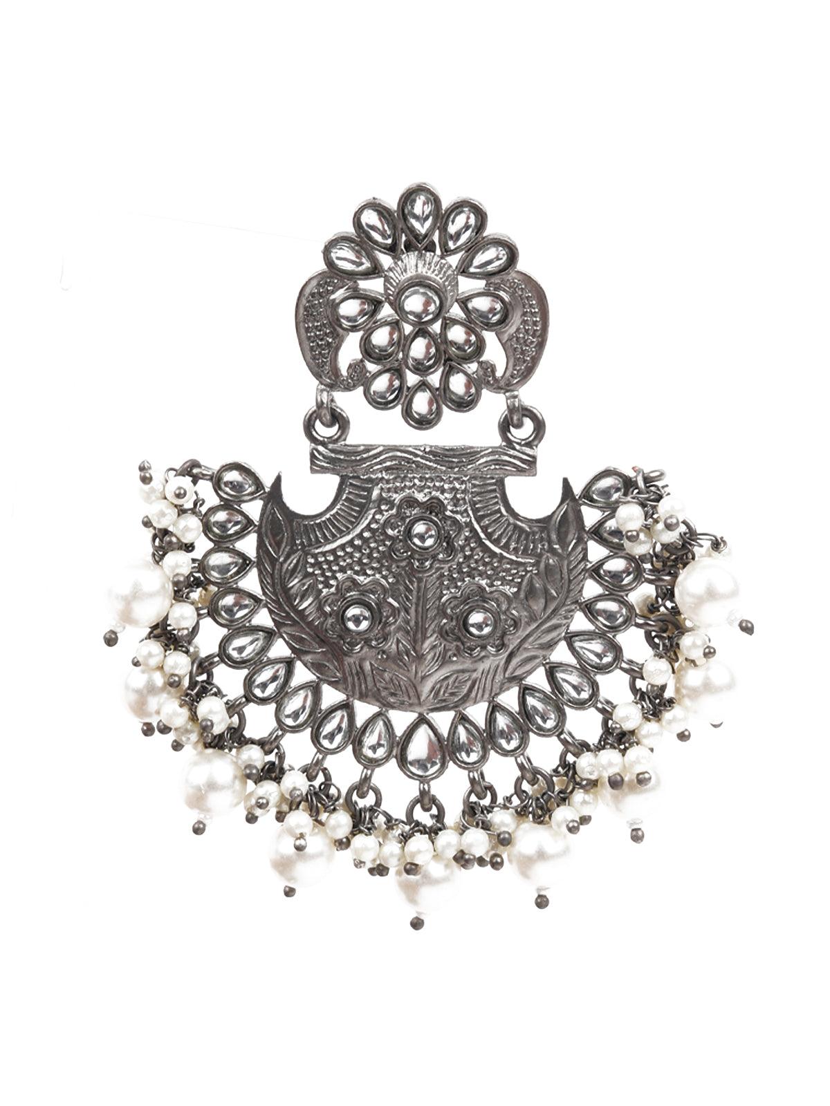 Women's Delicate White Oxidised Metal Earrings - Odette