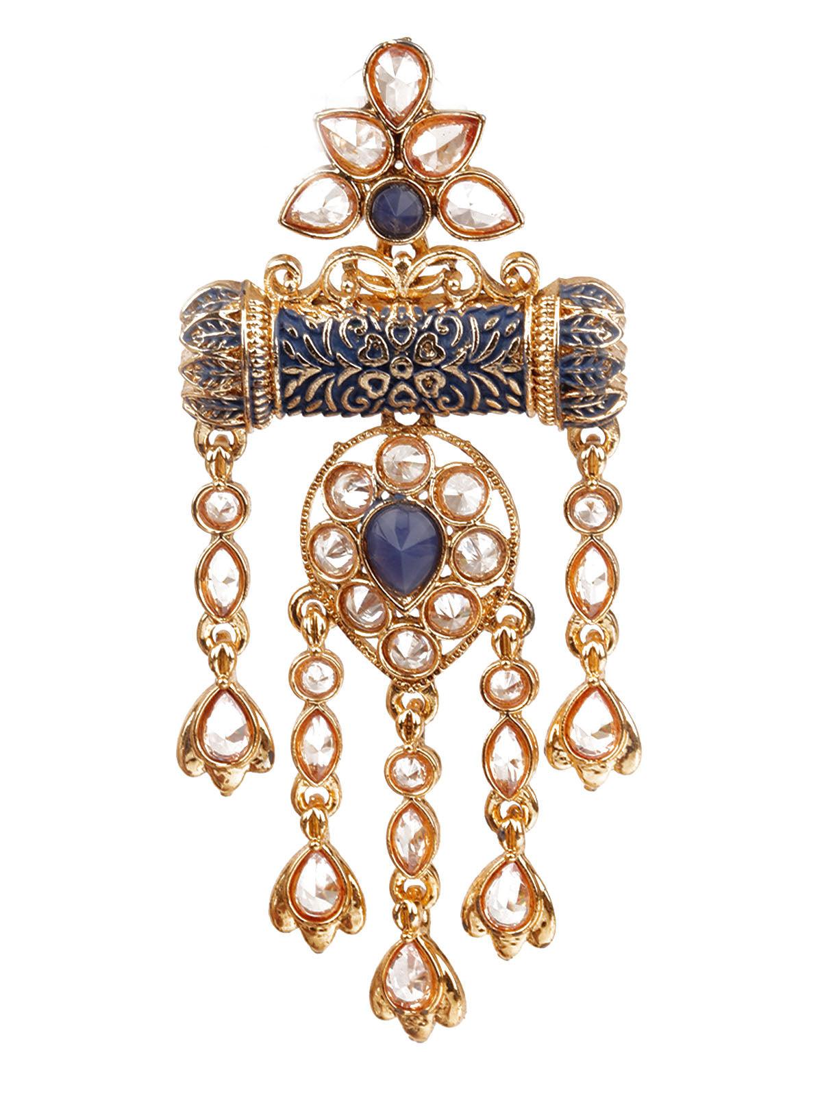 Women's Designer Blue And Gold Dangler Earrings - Odette