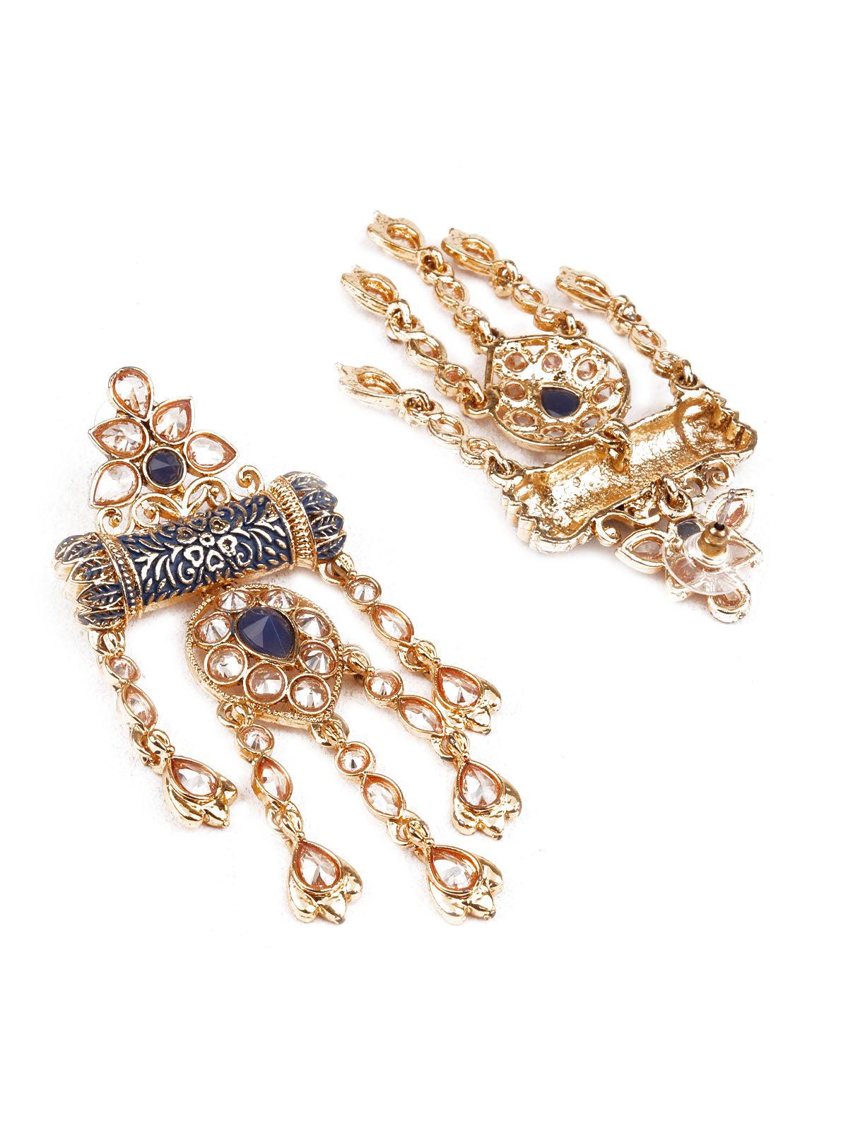 Women's Designer Blue And Gold Dangler Earrings - Odette