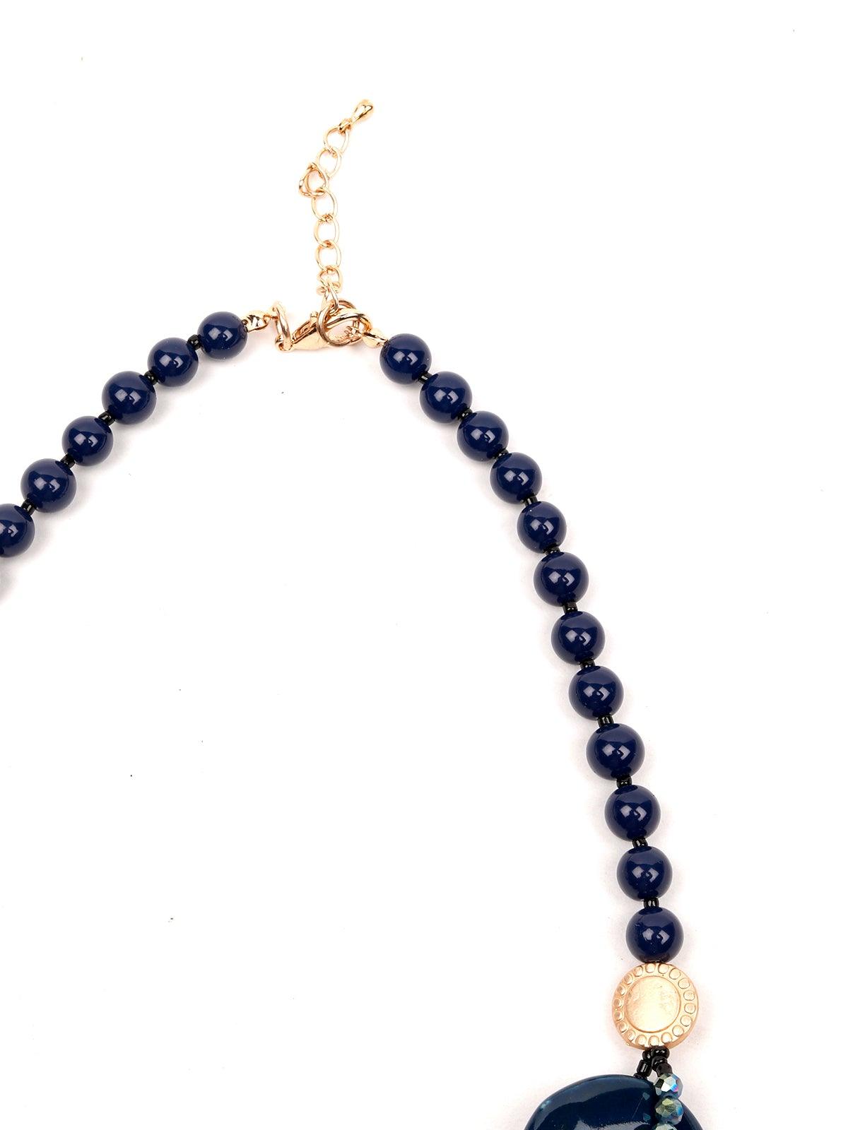 Women's Designer Blue Buttoned Boho Necklace - Odette
