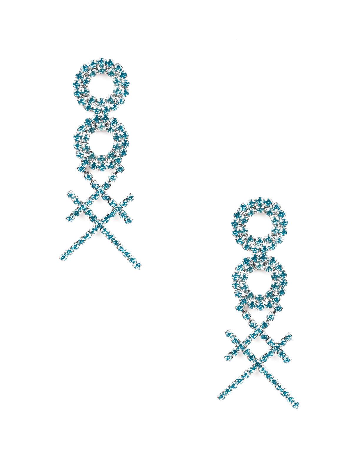 Women's Designer Blue Crystal Double Hoop Cross Earrings - Odette