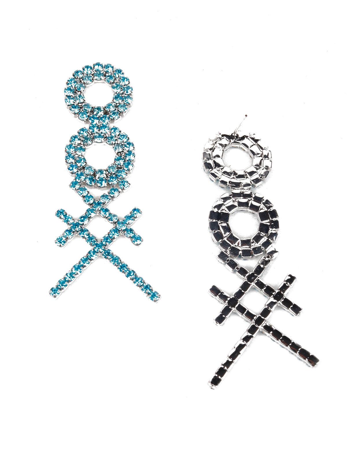 Women's Designer Blue Crystal Double Hoop Cross Earrings - Odette