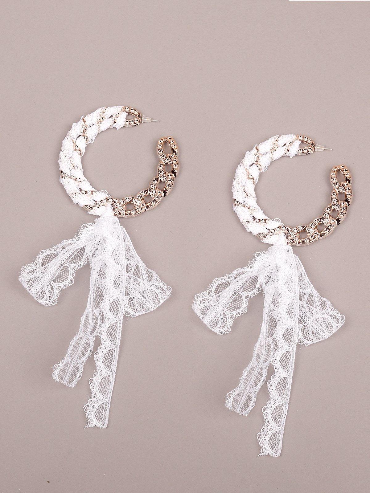 Women's Designer Chain Hoops Wrapped With White Lace - Odette