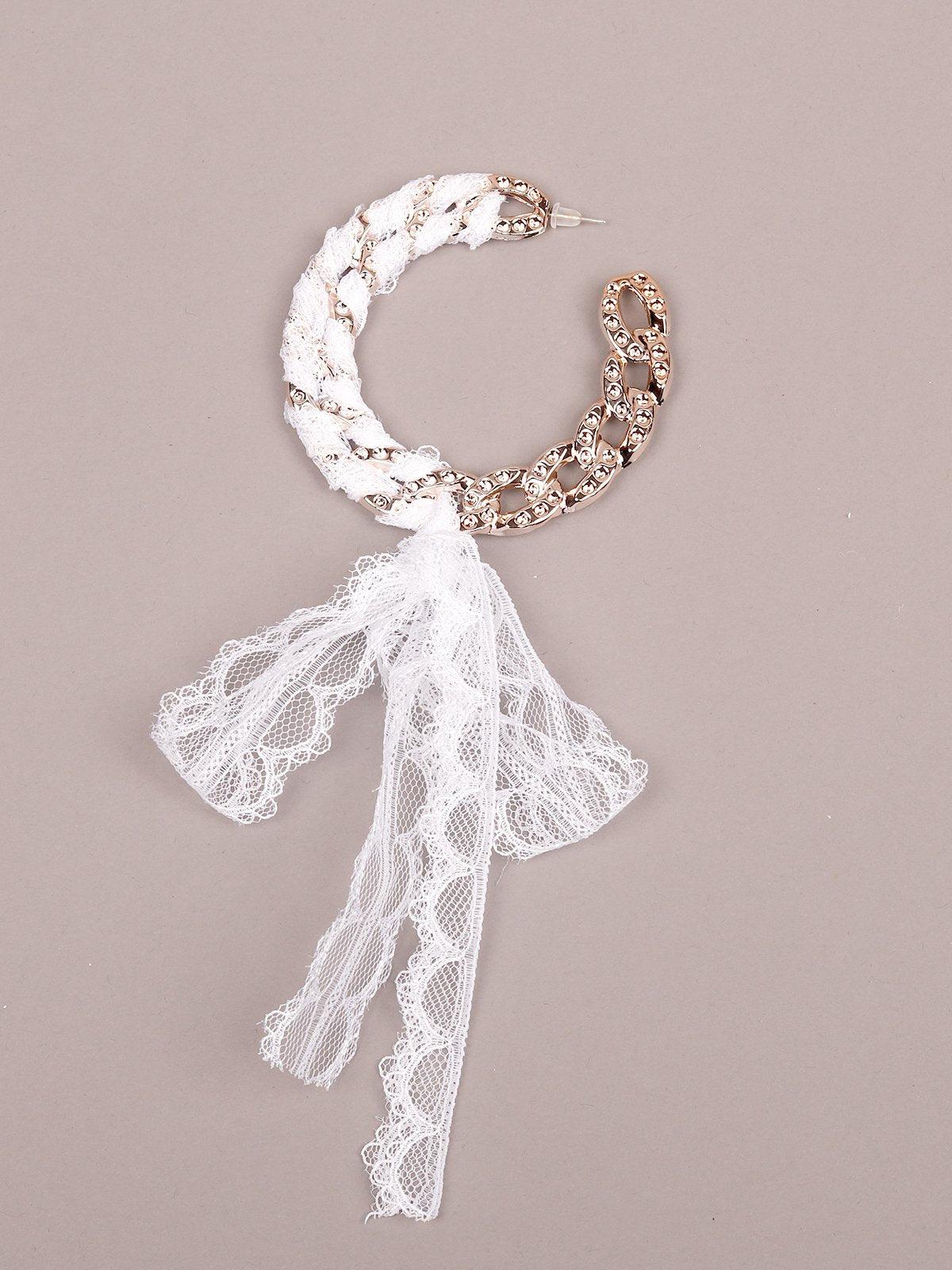 Women's Designer Chain Hoops Wrapped With White Lace - Odette