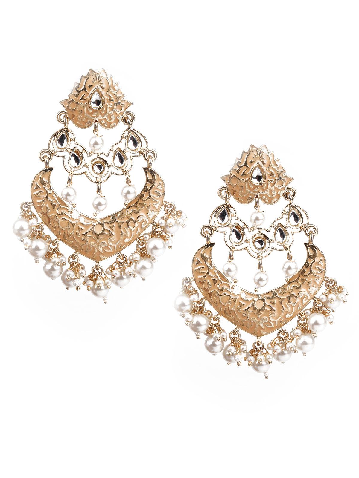 Women's Designer Gold And White Dangle Earrings - Odette