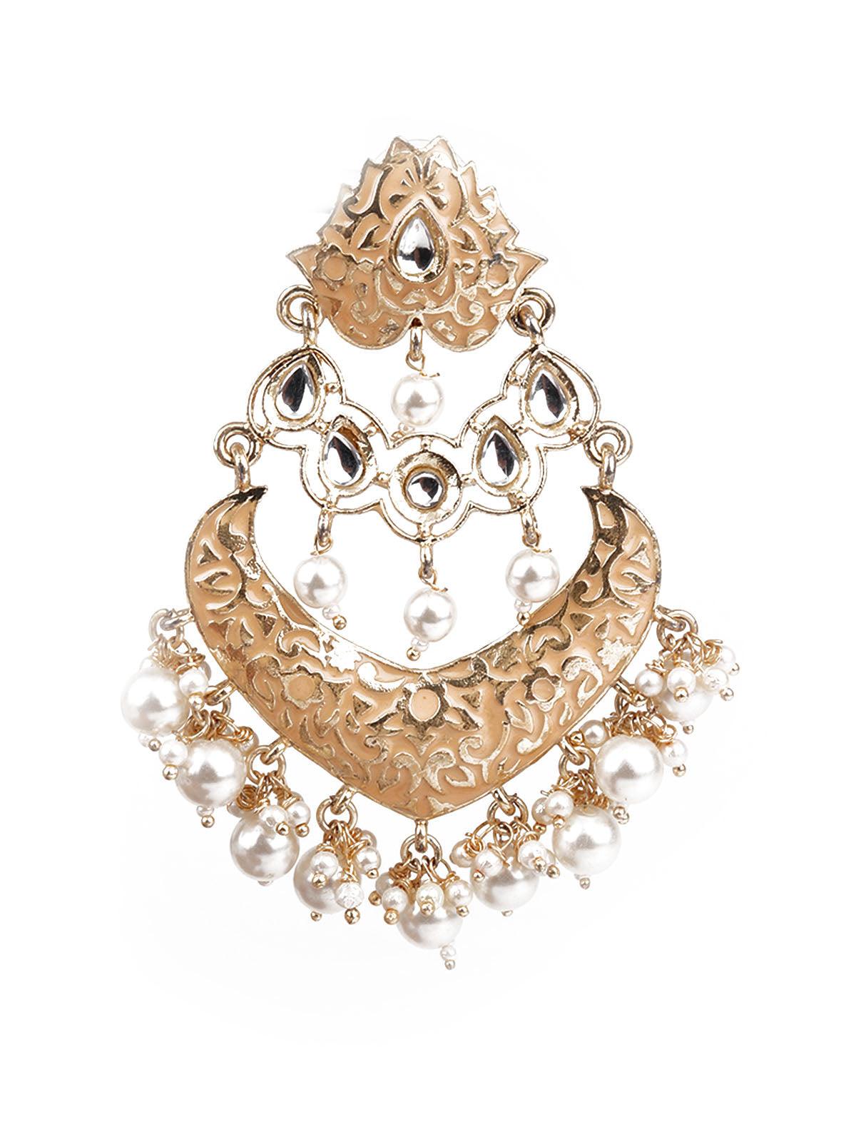Women's Designer Gold And White Dangle Earrings - Odette