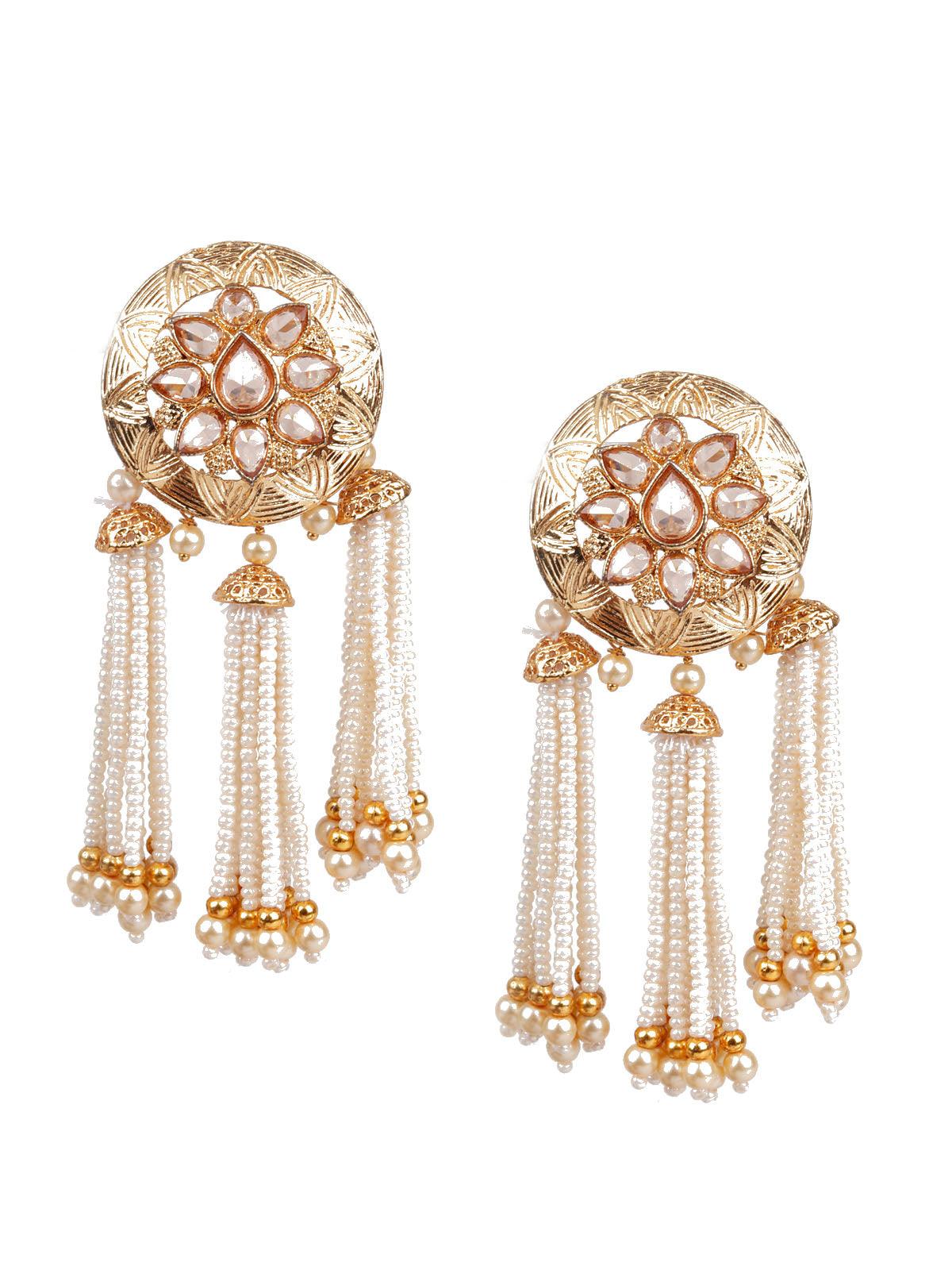 Women's Designer Gold And White Dangler Earrings - Odette