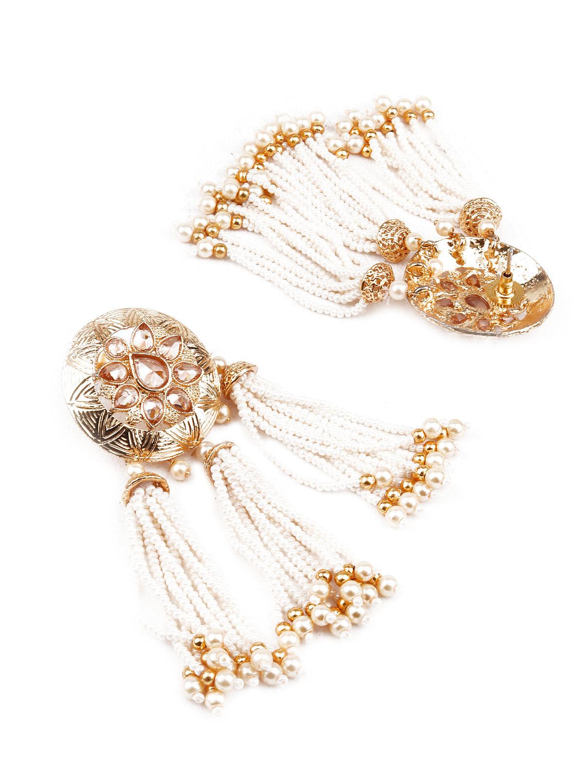 Women's Designer Gold And White Dangler Earrings - Odette