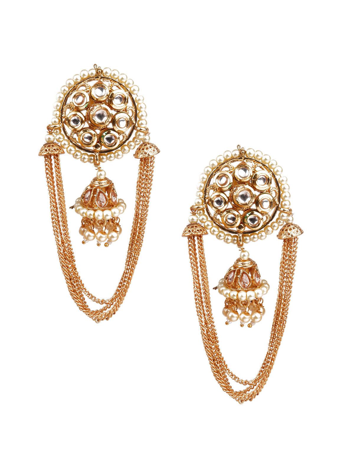 Women's Designer Gold And White Jhumki Earrings - Odette